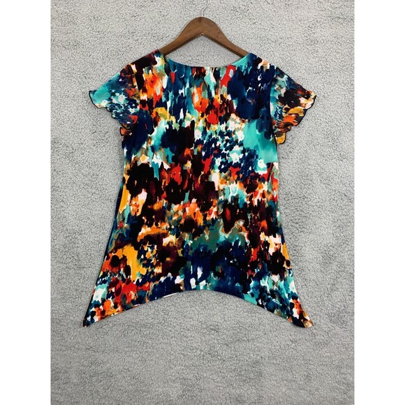 SUSAN LAWRENCE Small (S) Vibrant Multicolor Ruffle Capped Sleeve Top Blouse - Picture 5 of 8